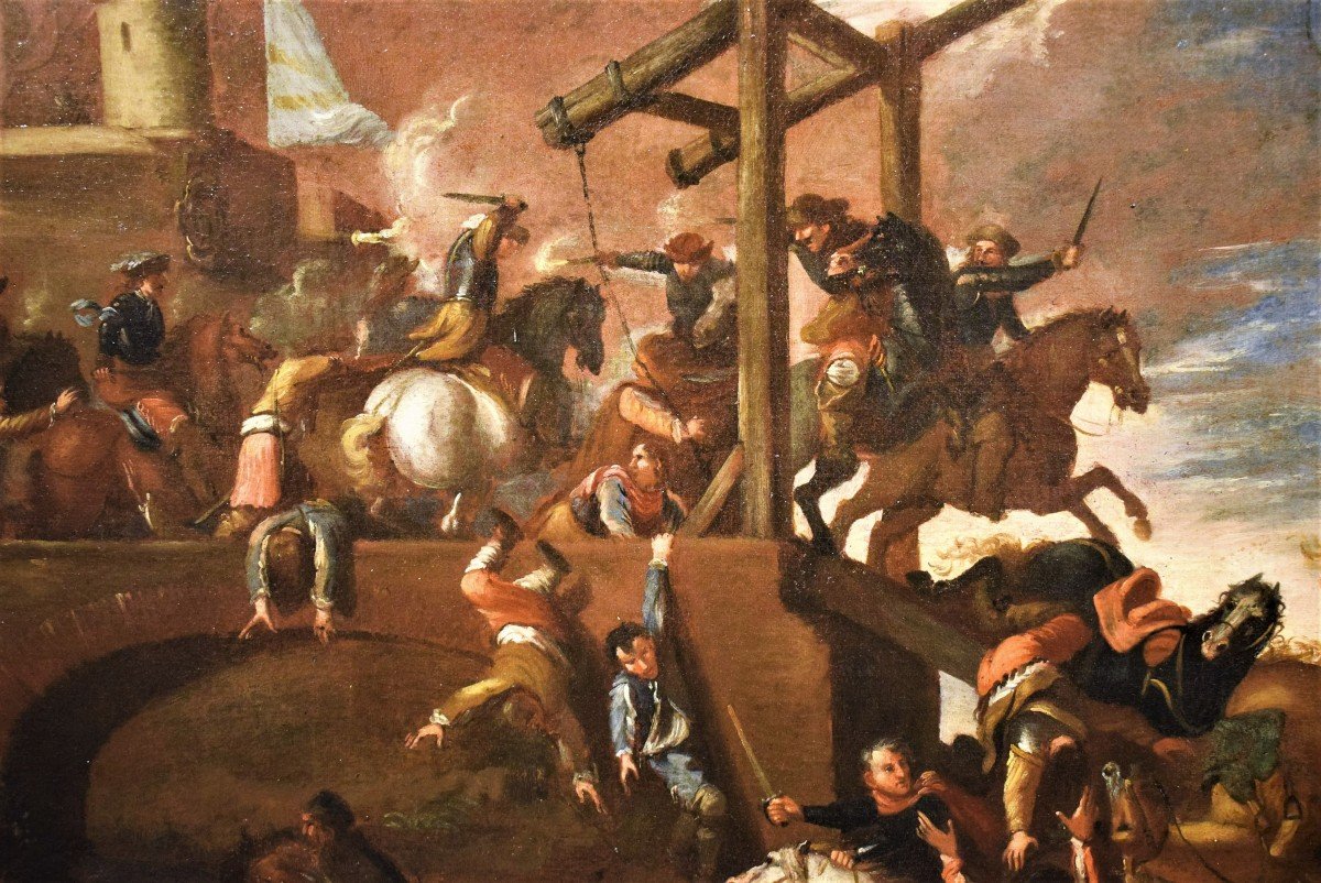 Battle Under The Fortress - Jacques Courtois The Borgognone (saint -hyppolite 1621 - Rome 1676)-photo-3