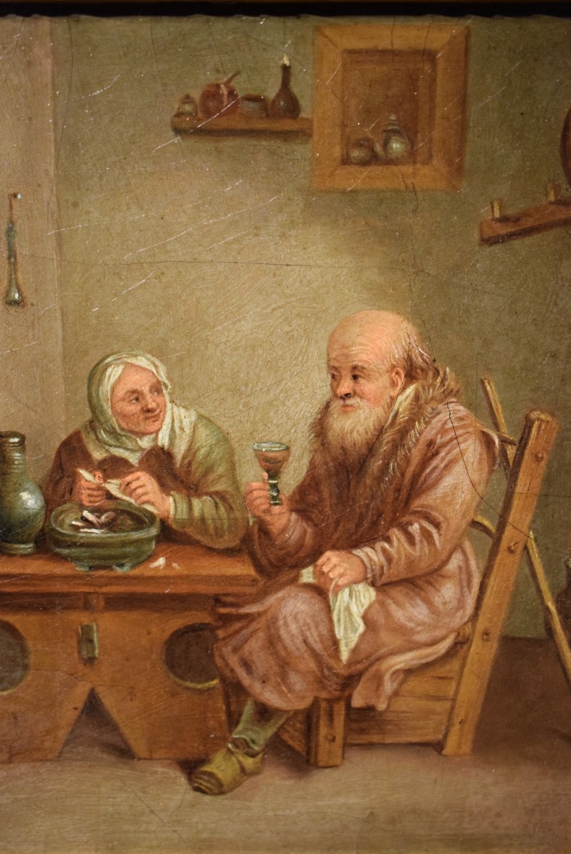 Pair Of Characters Inside The Kitchen - Flemish School Of The 19th Century-photo-3