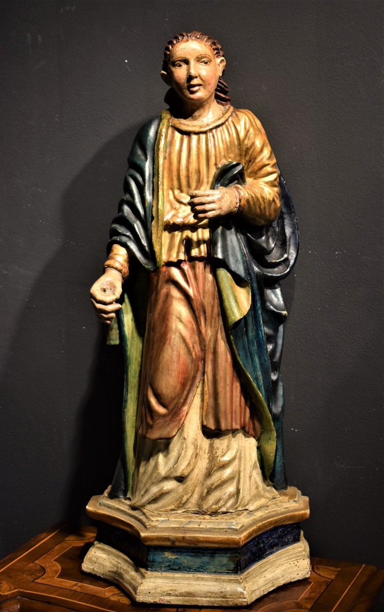 Sainte Martyre - Sculpture En Bois Polychrome - XVIIe Siècle-photo-3