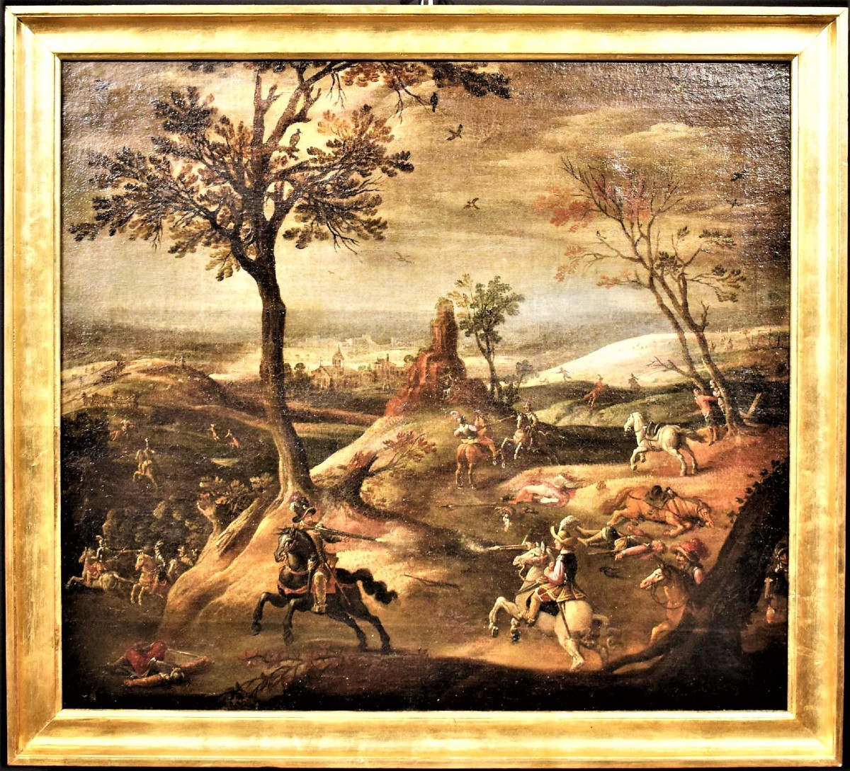 Assaut du village avec choc des  chevaliers - Maître flamand du 17ème-photo-2