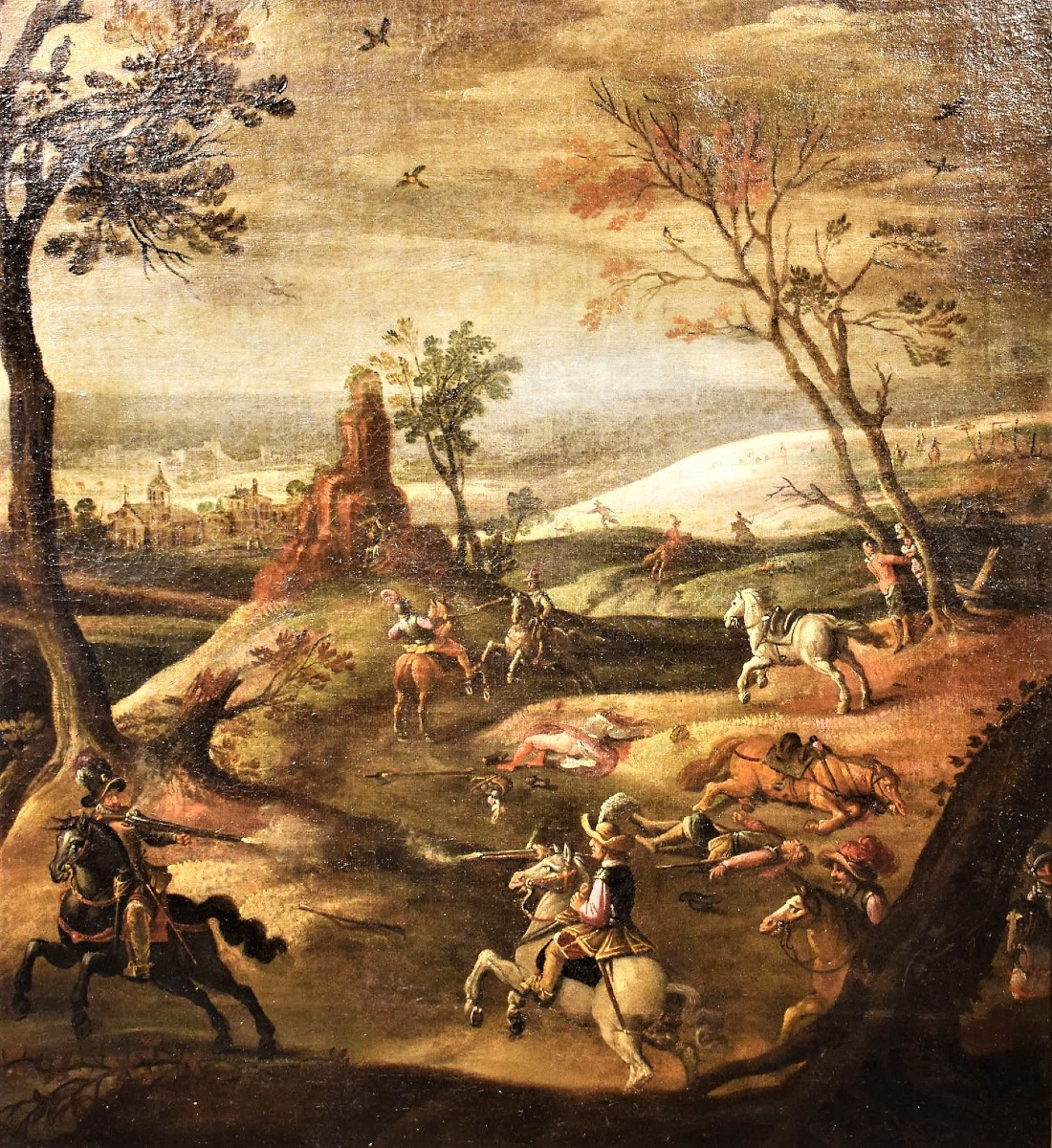 Assaut du village avec choc des  chevaliers - Maître flamand du 17ème-photo-4
