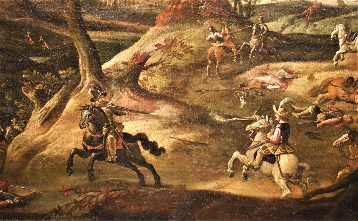 Assaut du village avec choc des  chevaliers - Maître flamand du 17ème-photo-1