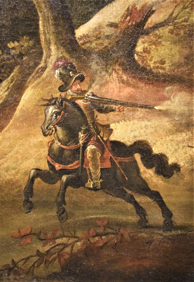 Assaut du village avec choc des  chevaliers - Maître flamand du 17ème-photo-4