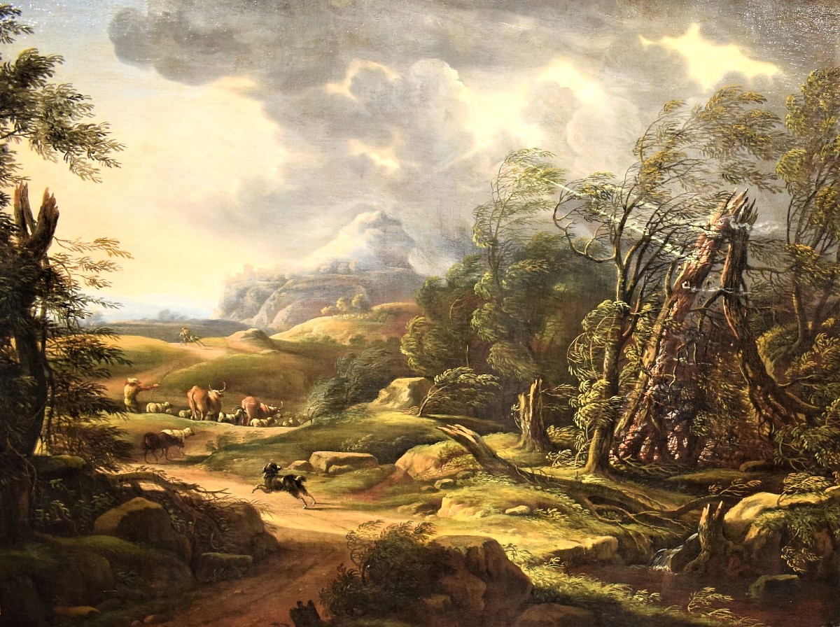 Paysage avec berger et troupeaux - Antonio Tavella (Milan 1668 - Gênes 1738)-photo-2