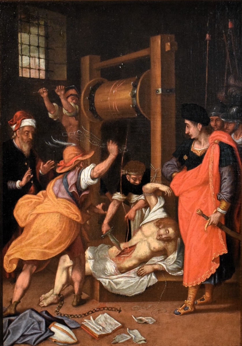 Le Martyre de Saint Érasme -  Maître flamand -  Fin du XVIIe siècle-photo-2