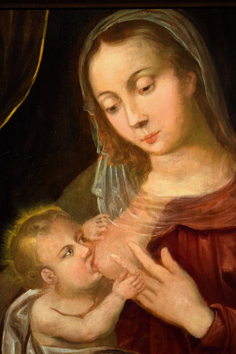"virgo Lactans"  Oil On Panel  17th Century Artist-photo-1