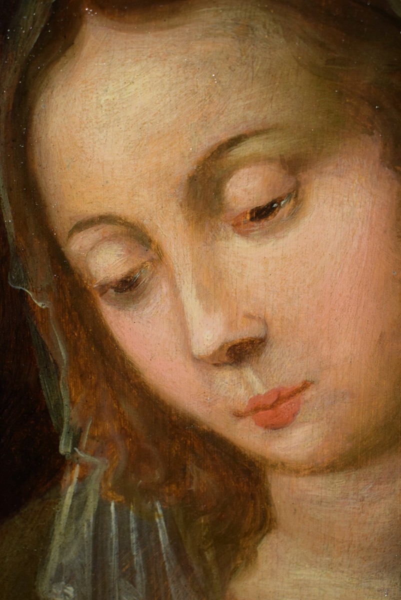 "virgo Lactans"  Oil On Panel  17th Century Artist-photo-4