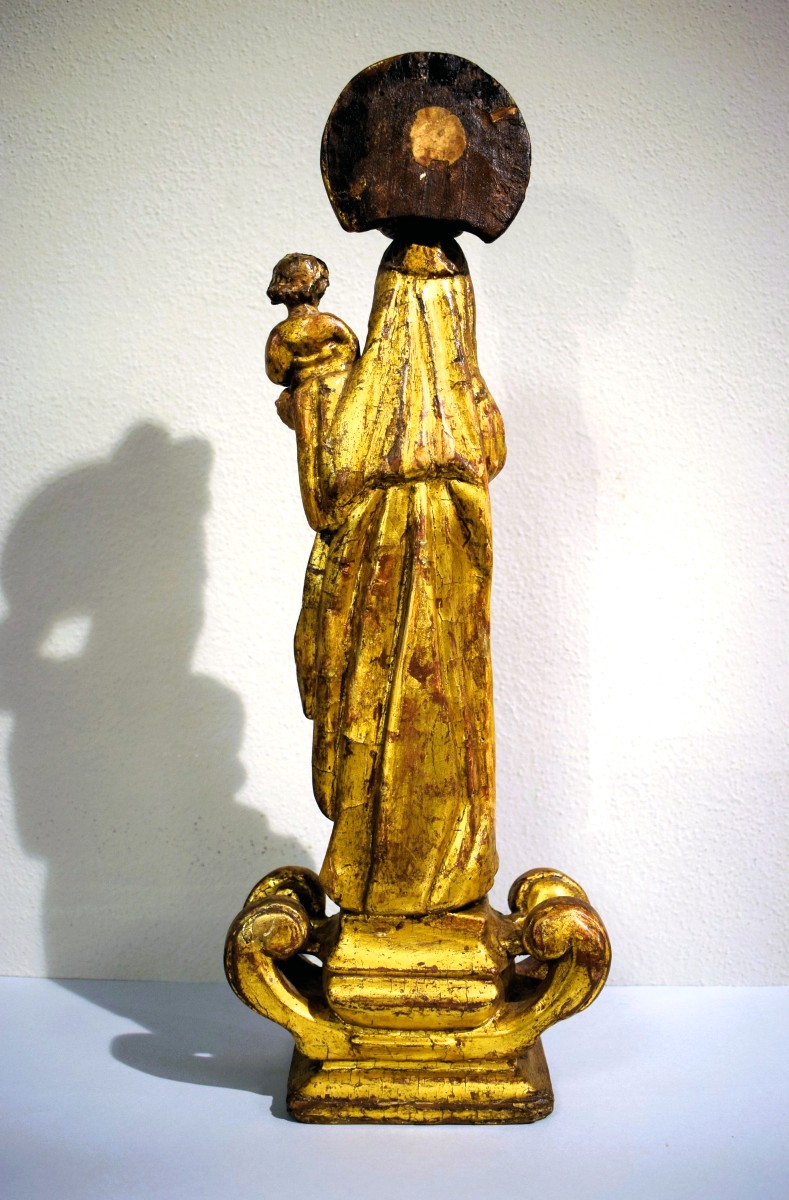 Vierge à l'Enfant - Bois sculpté et doré  -  Espagne, fin du XVIIe siècle-photo-3
