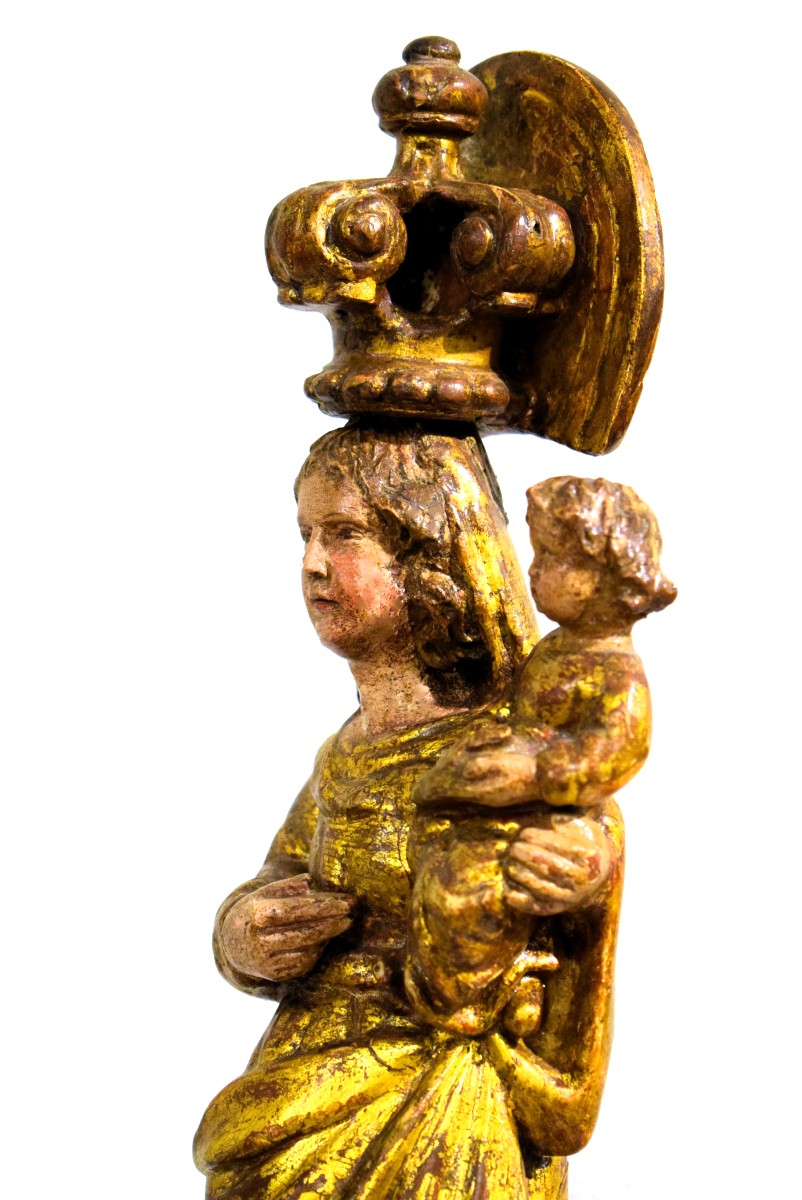 Vierge à l'Enfant - Bois sculpté et doré  -  Espagne, fin du XVIIe siècle-photo-1