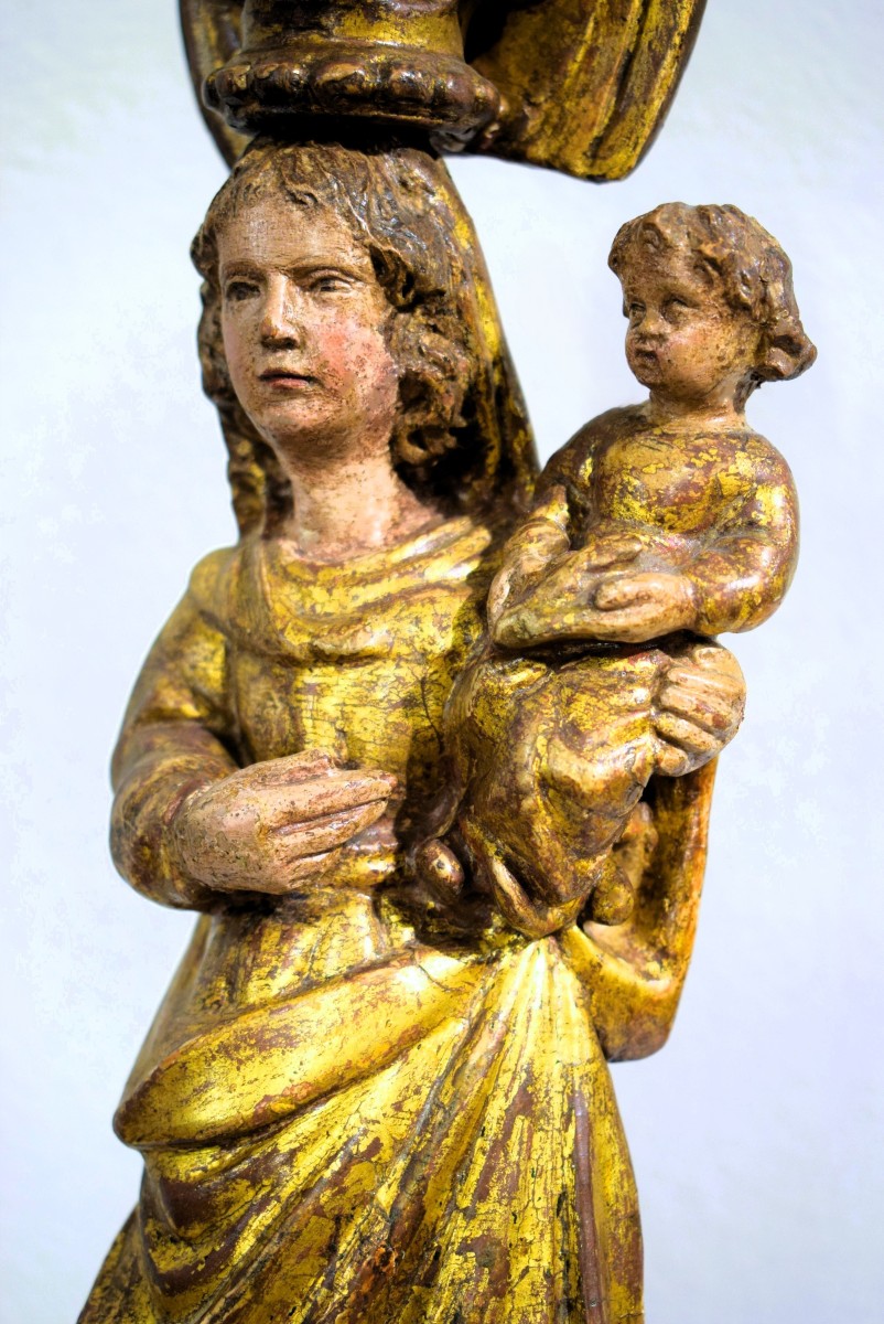 Vierge à l'Enfant - Bois sculpté et doré  -  Espagne, fin du XVIIe siècle-photo-2