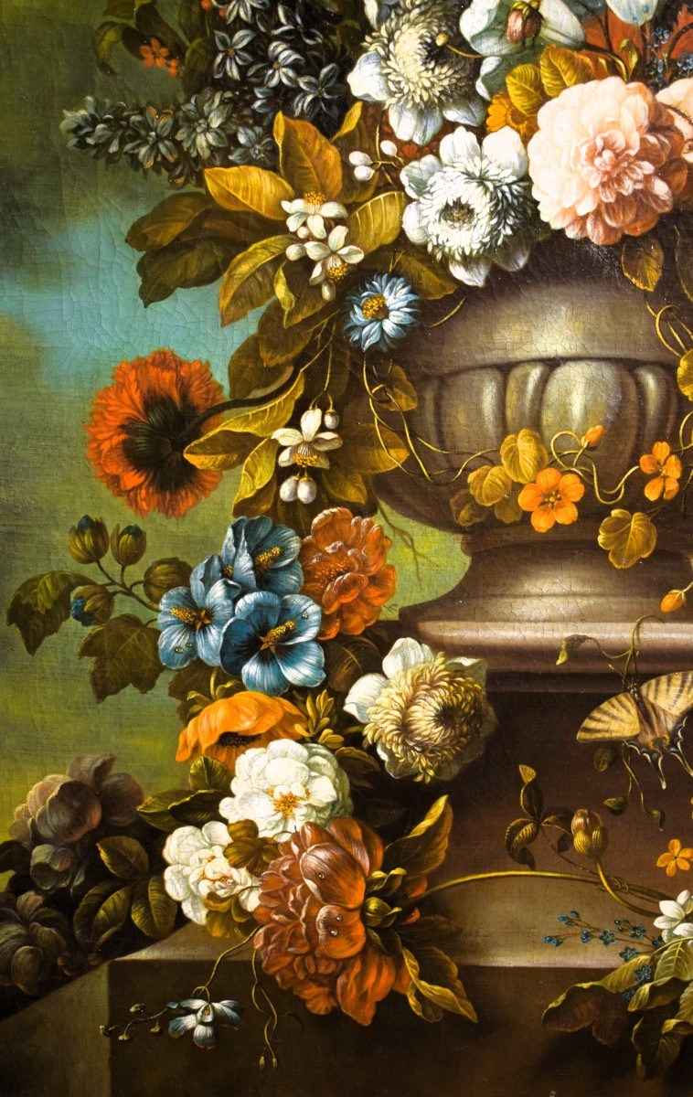 Nature morte au vase de fleurs - Maître italien du  XIXe siècle-photo-3