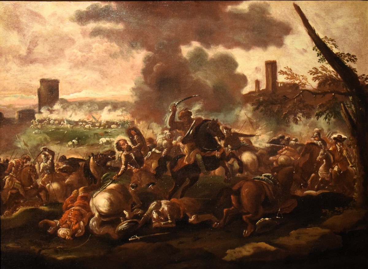 "battle, Christians Against The Turks"  - Calza (verona 1653-1725)  -photo-2