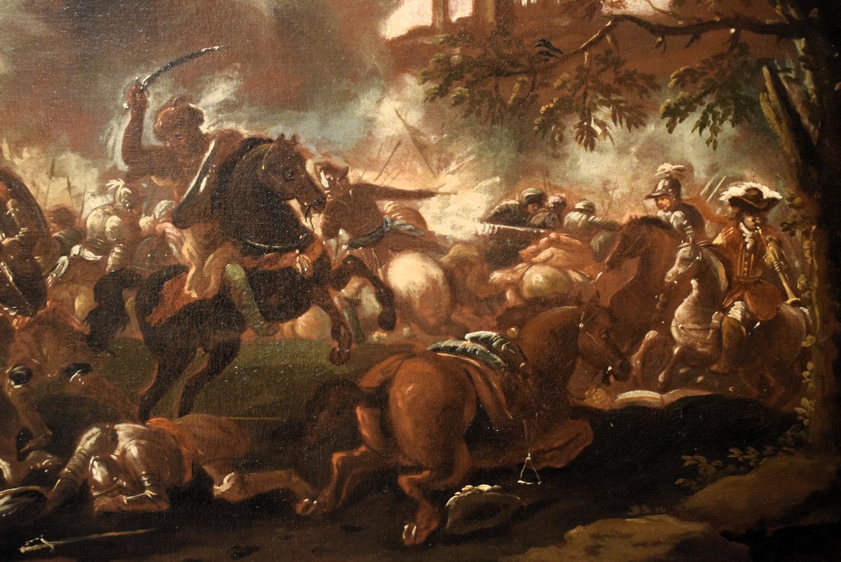 "battle, Christians Against The Turks"  - Calza (verona 1653-1725)  -photo-2