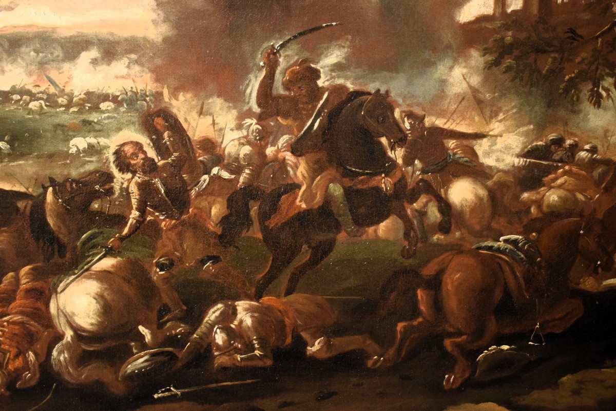 "battle, Christians Against The Turks"  - Calza (verona 1653-1725)  -photo-3