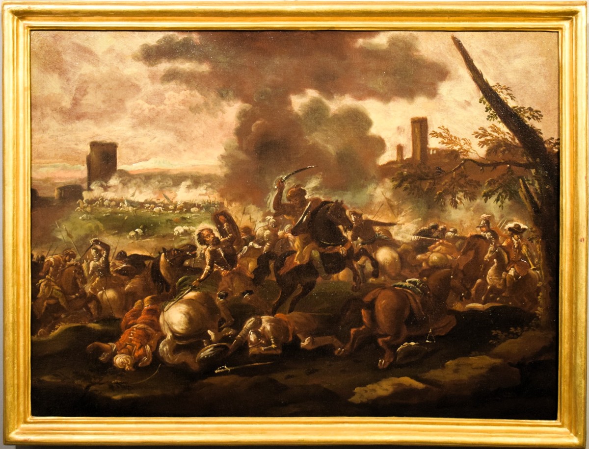 "battle, Christians Against The Turks"  - Calza (verona 1653-1725)  