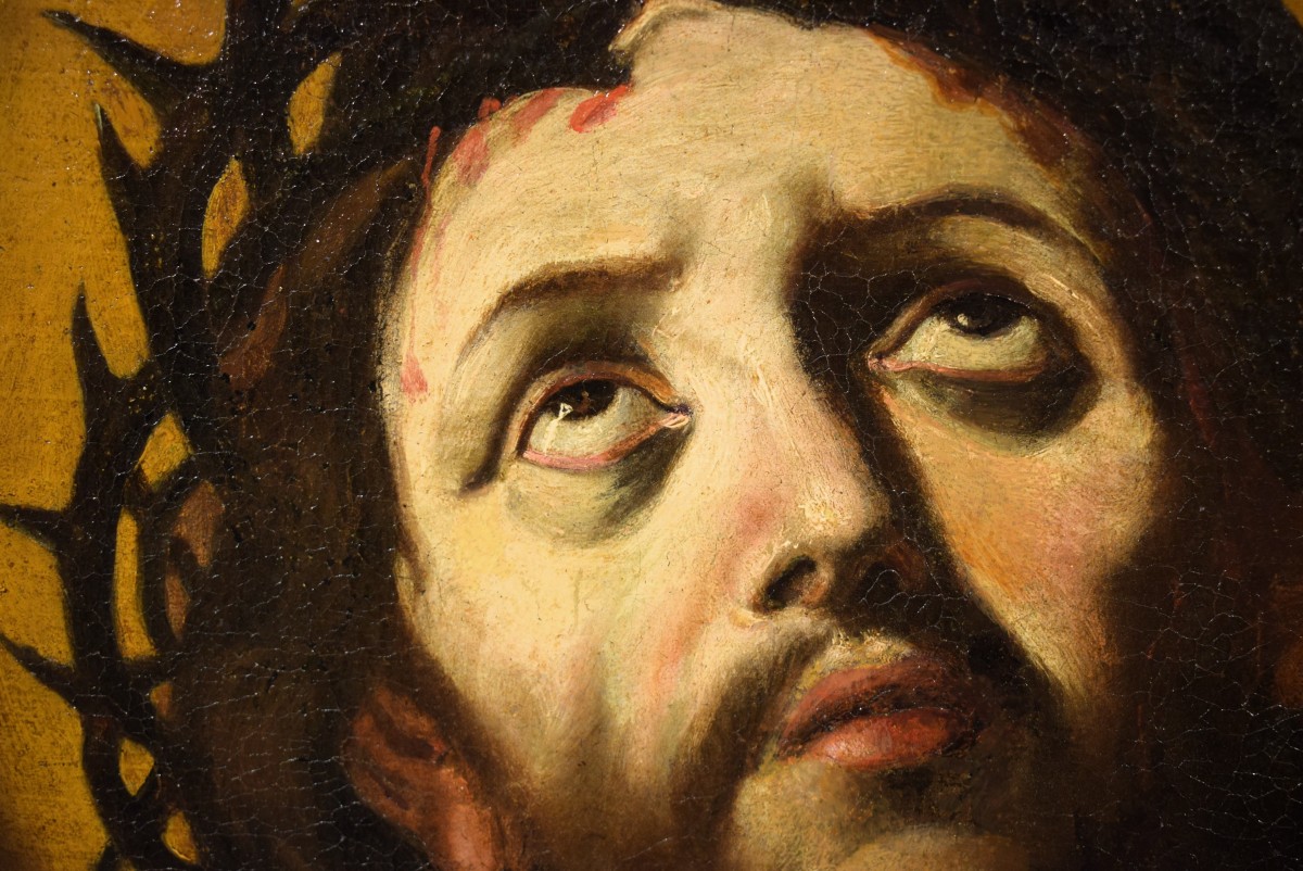 "ecce Homo"  - 17th-century Emilian Master-  Circle Of Guido Reni (bologna 1575-1642)-photo-2