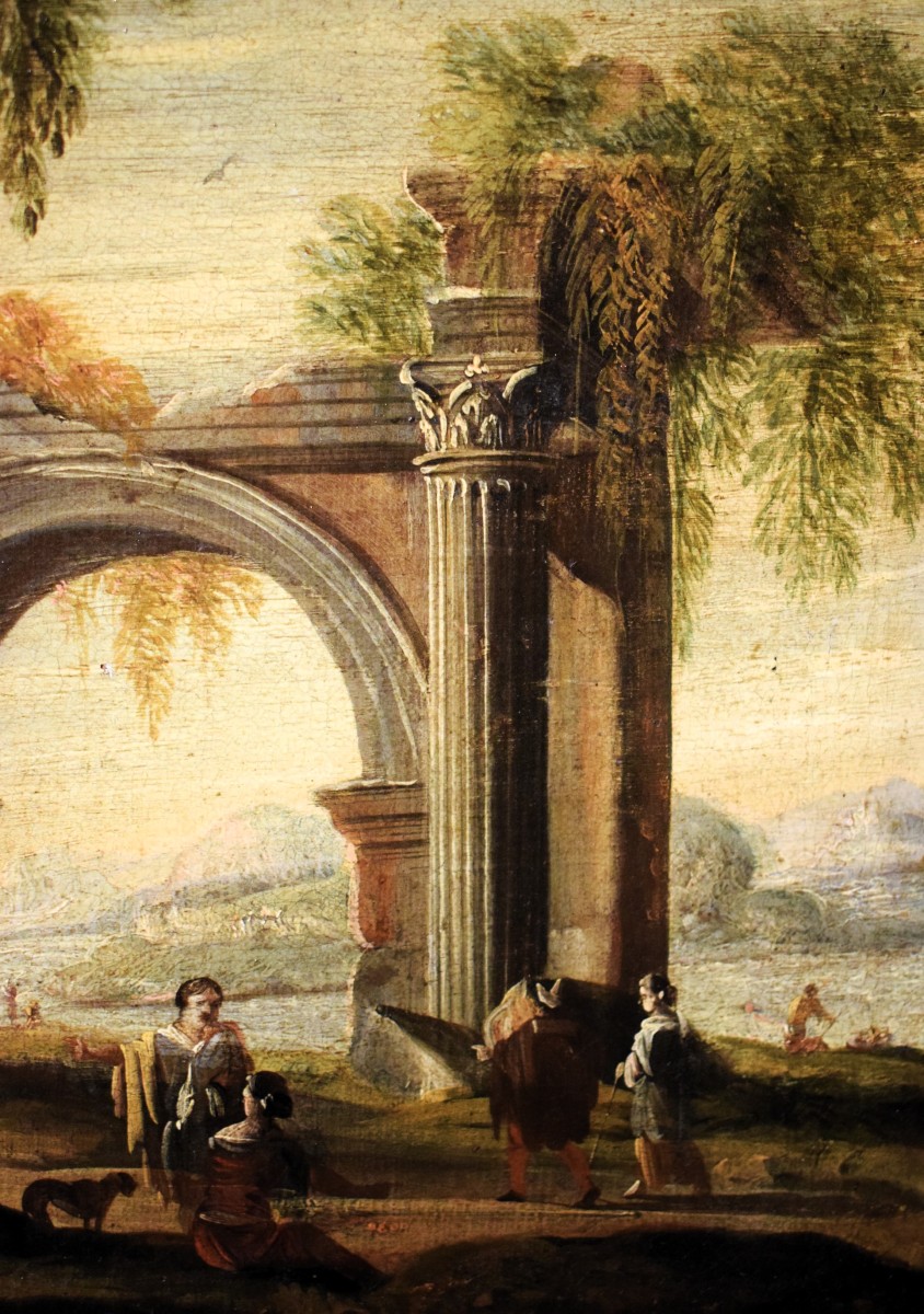 Paysage avec ruines architecturales  - Leonardo Coccorante (Naples, 1680 – 1750) -photo-3