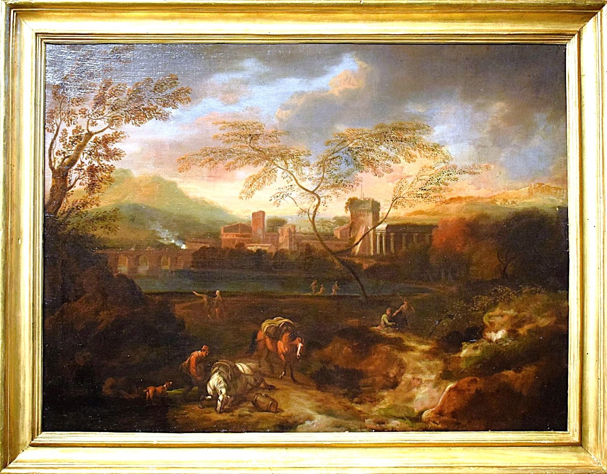 Idyllic Landscape At Sunset - Johann Heinrich Roos (1631–1685)