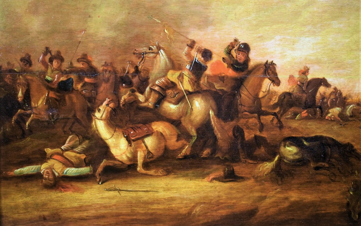 Battle With A Cavalry Charge - Flemish School, Late 17th Century-photo-2