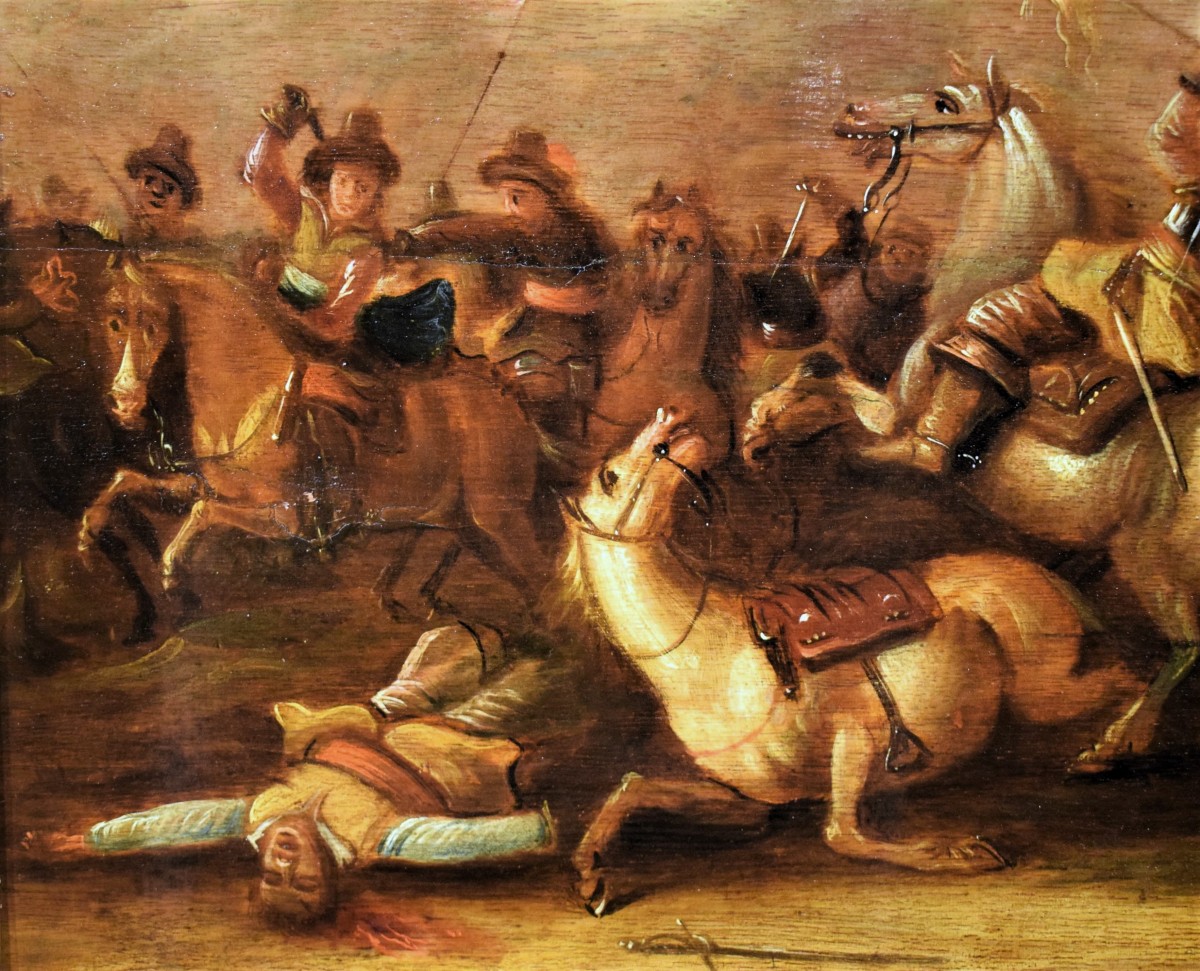 Battle With A Cavalry Charge - Flemish School, Late 17th Century-photo-4