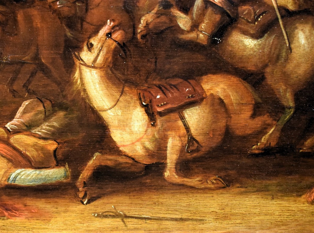 Battle With A Cavalry Charge - Flemish School, Late 17th Century-photo-4
