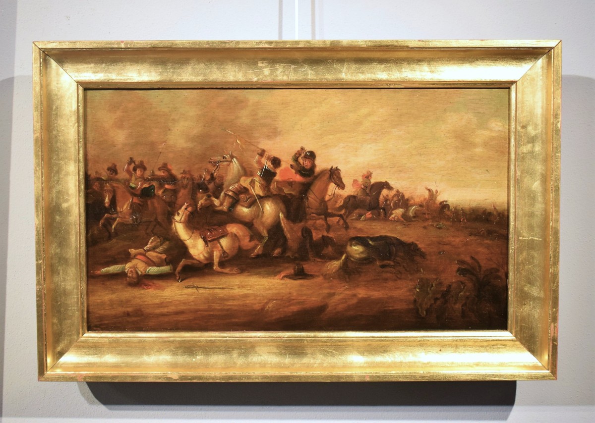 Battle With A Cavalry Charge - Flemish School, Late 17th Century-photo-6
