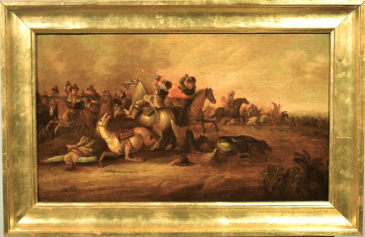 Battle With A Cavalry Charge - Flemish School, Late 17th Century