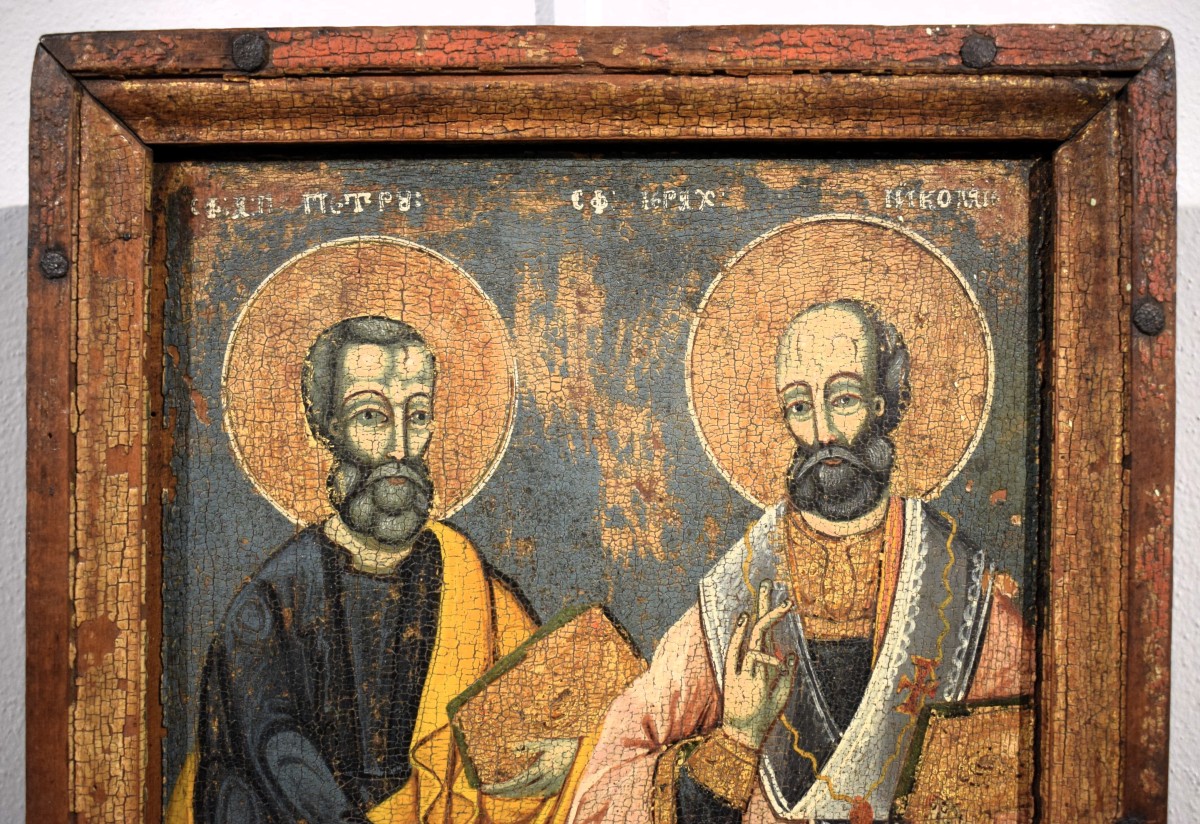 Saint Pierre et Saint Paul - Icône grecque antique - 16e siècle-photo-4