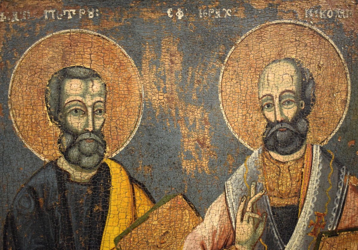 Saint Pierre et Saint Paul - Icône grecque antique - 16e siècle-photo-1