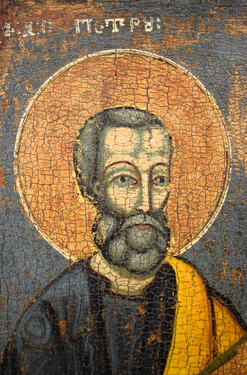 Saint Pierre et Saint Paul - Icône grecque antique - 16e siècle-photo-2