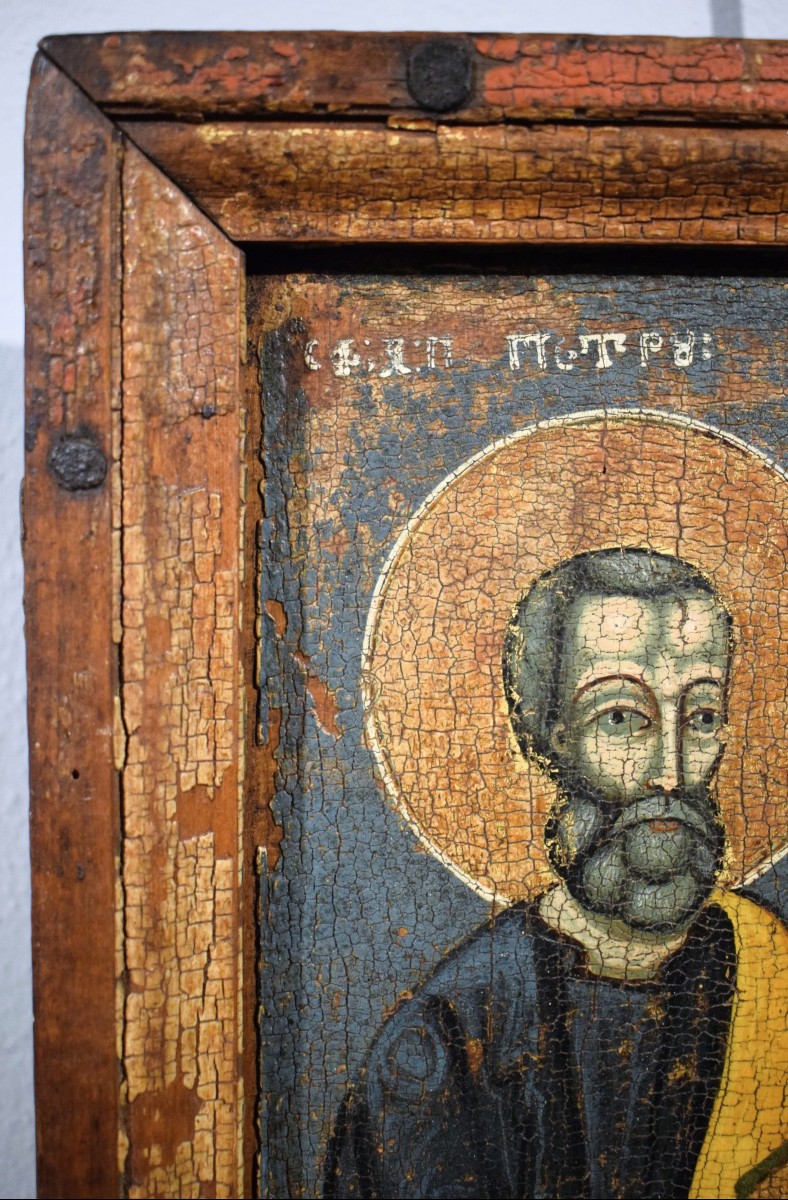 Saint Pierre et Saint Paul - Icône grecque antique - 16e siècle-photo-4