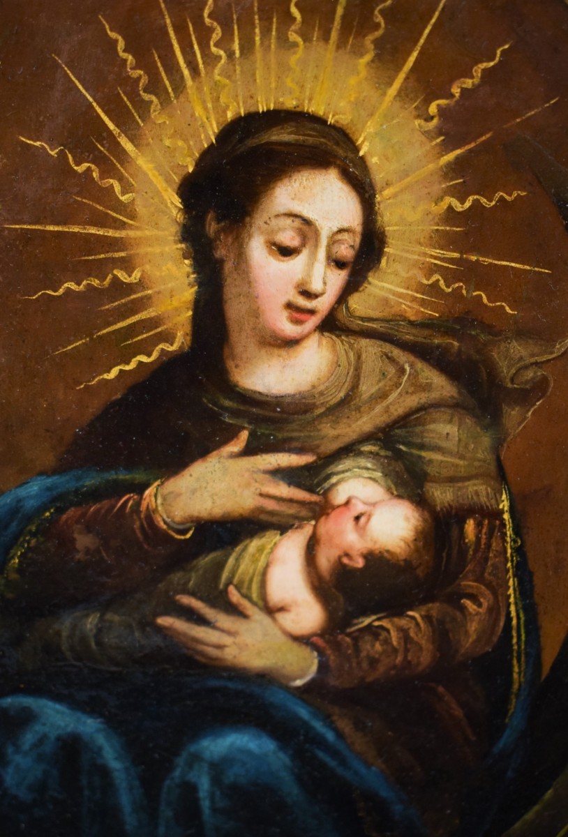Virgo Lactans - Oil On Copper - Venetian Master -  Early 17th Century-photo-3