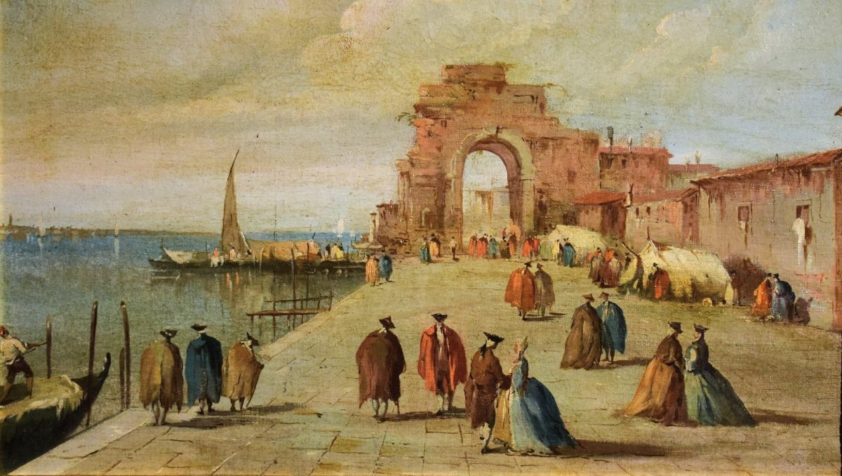"venetian Capriccio"  Follower Of Francesco Guardi Late 19th Century-photo-2