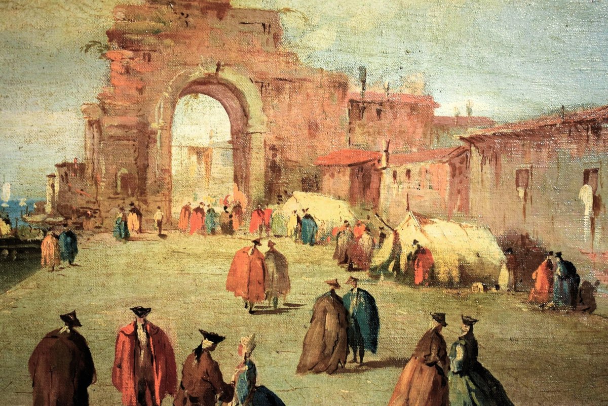 "venetian Capriccio"  Follower Of Francesco Guardi Late 19th Century-photo-1