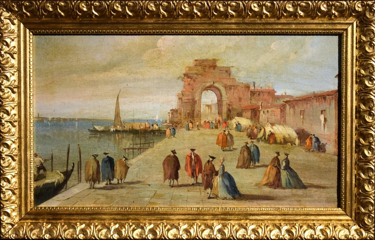 "venetian Capriccio"  Follower Of Francesco Guardi Late 19th Century