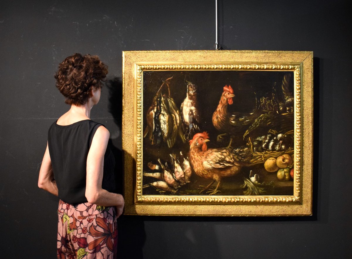 Still Life With Roosters And Game - Angelo Maria Crivelli (milan, 1660–1730)-photo-8