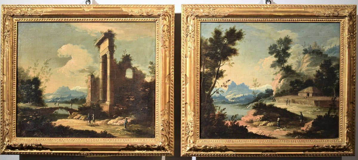 Paire de paysages vénitiens -  Pietro Antonio Domenichini (1699-1743)