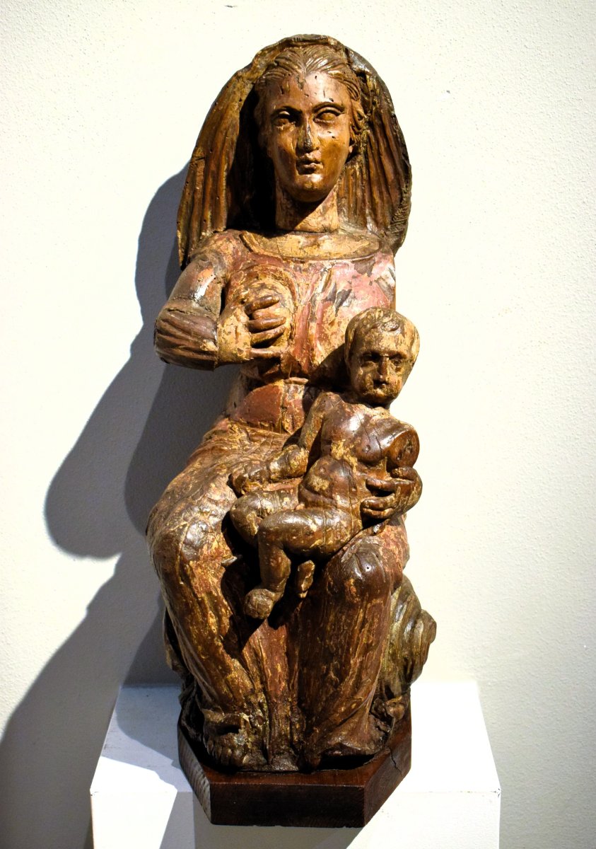  La Vierge au Lait -  Sculpture médiévale en bois - Italie du Nord,  XIVe siècle-photo-2