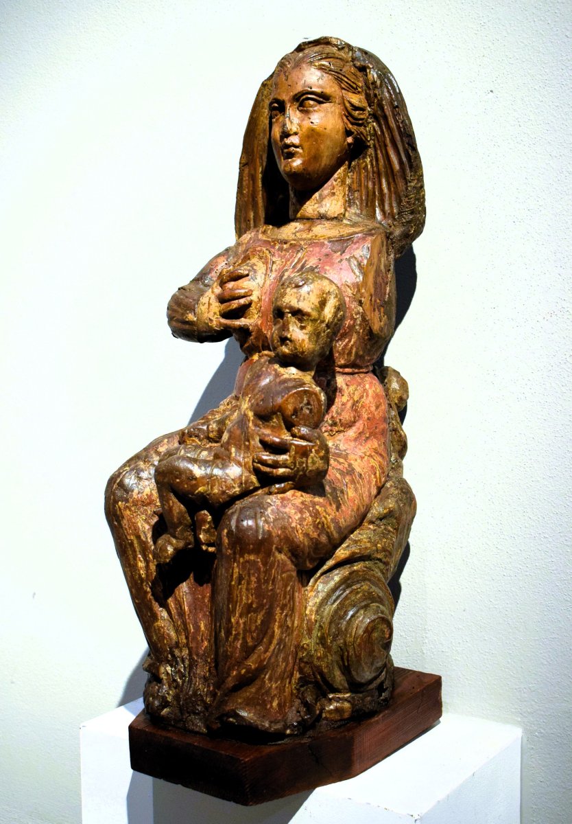  La Vierge au Lait -  Sculpture médiévale en bois - Italie du Nord,  XIVe siècle-photo-3