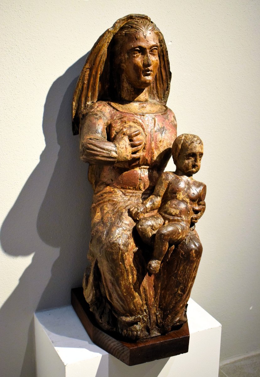  La Vierge au Lait -  Sculpture médiévale en bois - Italie du Nord,  XIVe siècle-photo-4