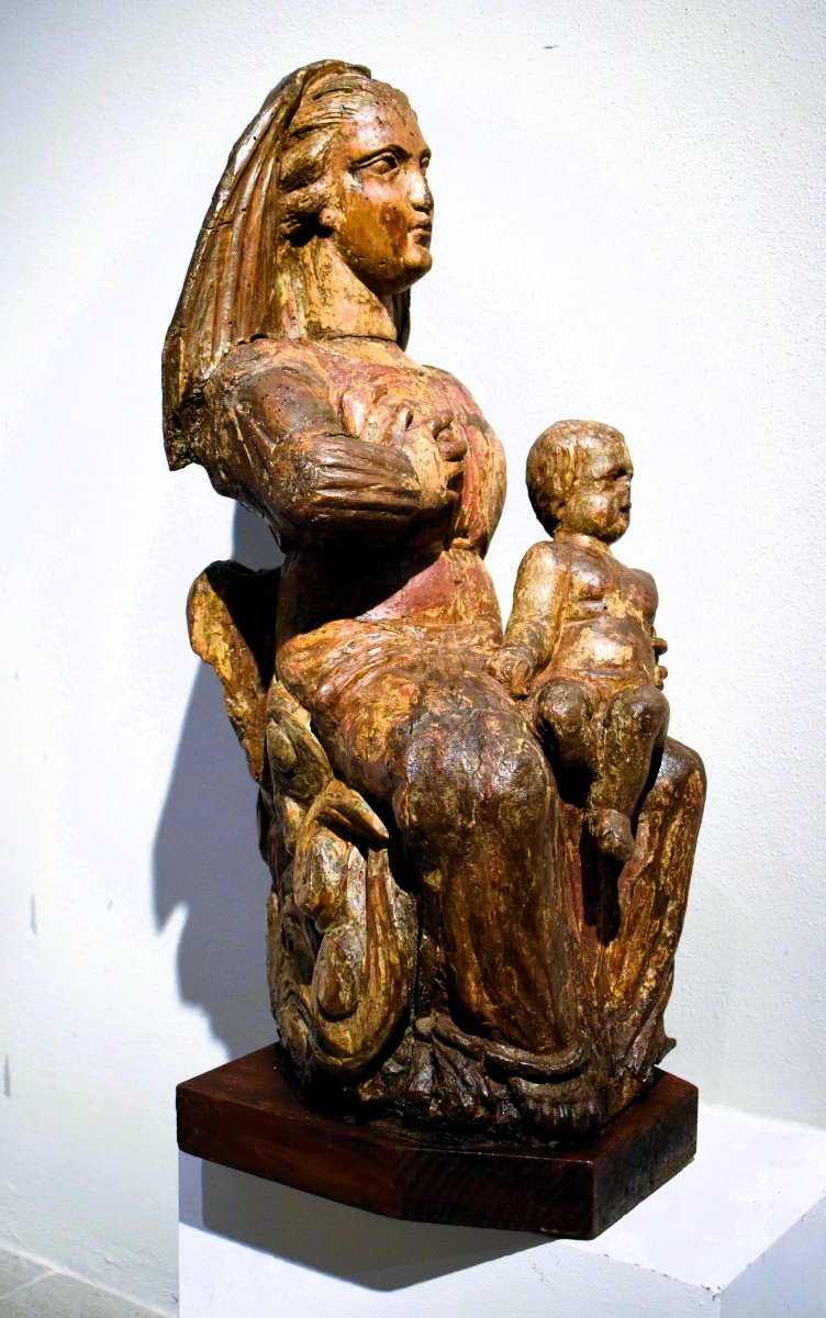  La Vierge au Lait -  Sculpture médiévale en bois - Italie du Nord,  XIVe siècle-photo-3