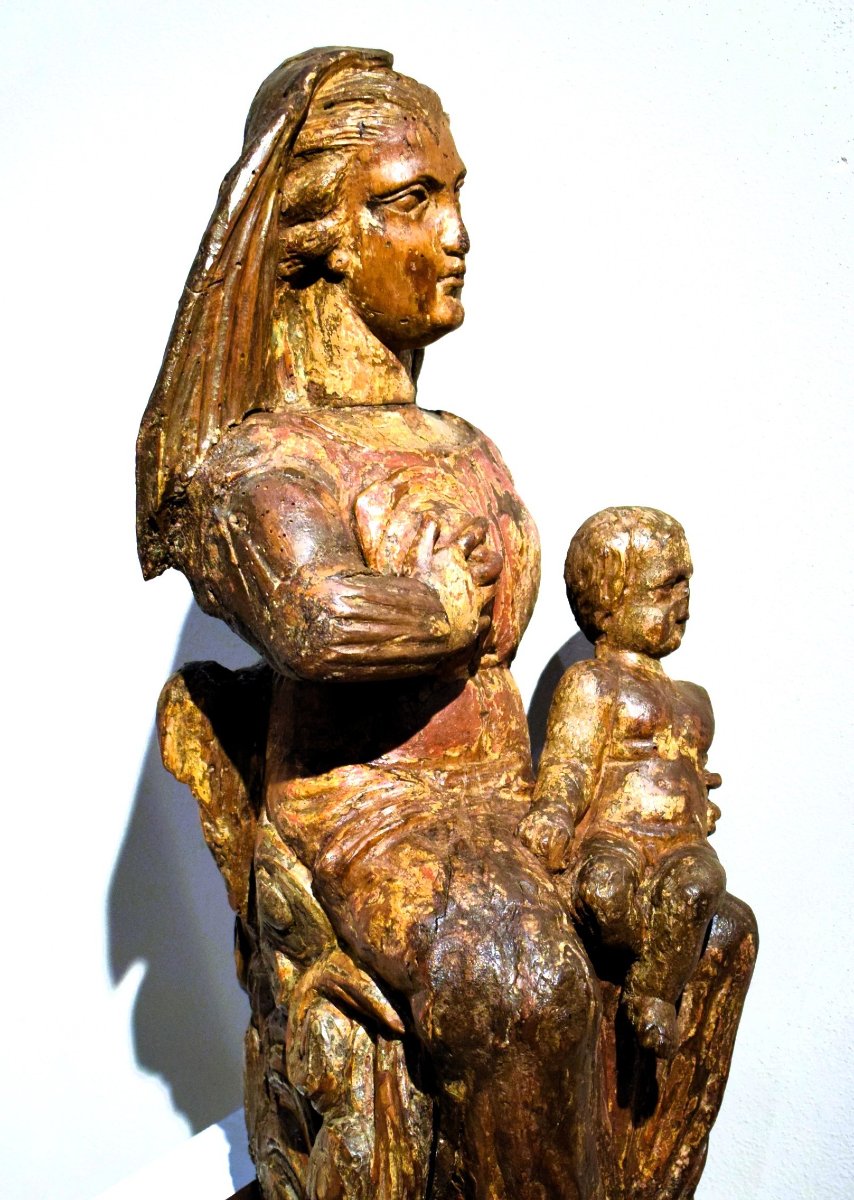  La Vierge au Lait -  Sculpture médiévale en bois - Italie du Nord,  XIVe siècle-photo-5