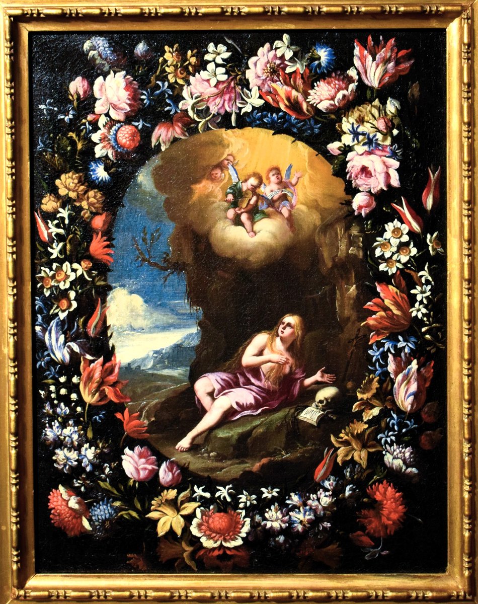 Marie-Madeleine dans une guirlande de fleurs - Mario Nuzzi (Rome 1603-1673)-photo-2