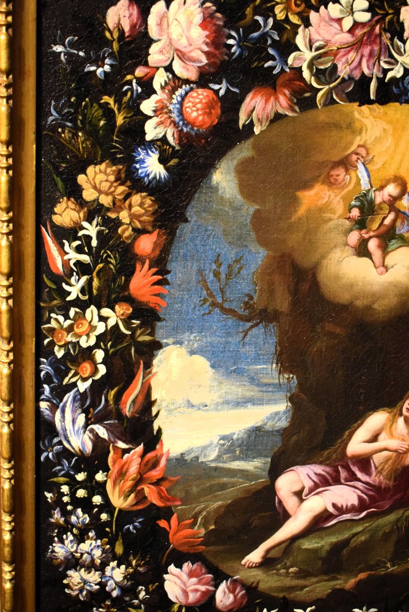 Marie-Madeleine dans une guirlande de fleurs - Mario Nuzzi (Rome 1603-1673)-photo-3