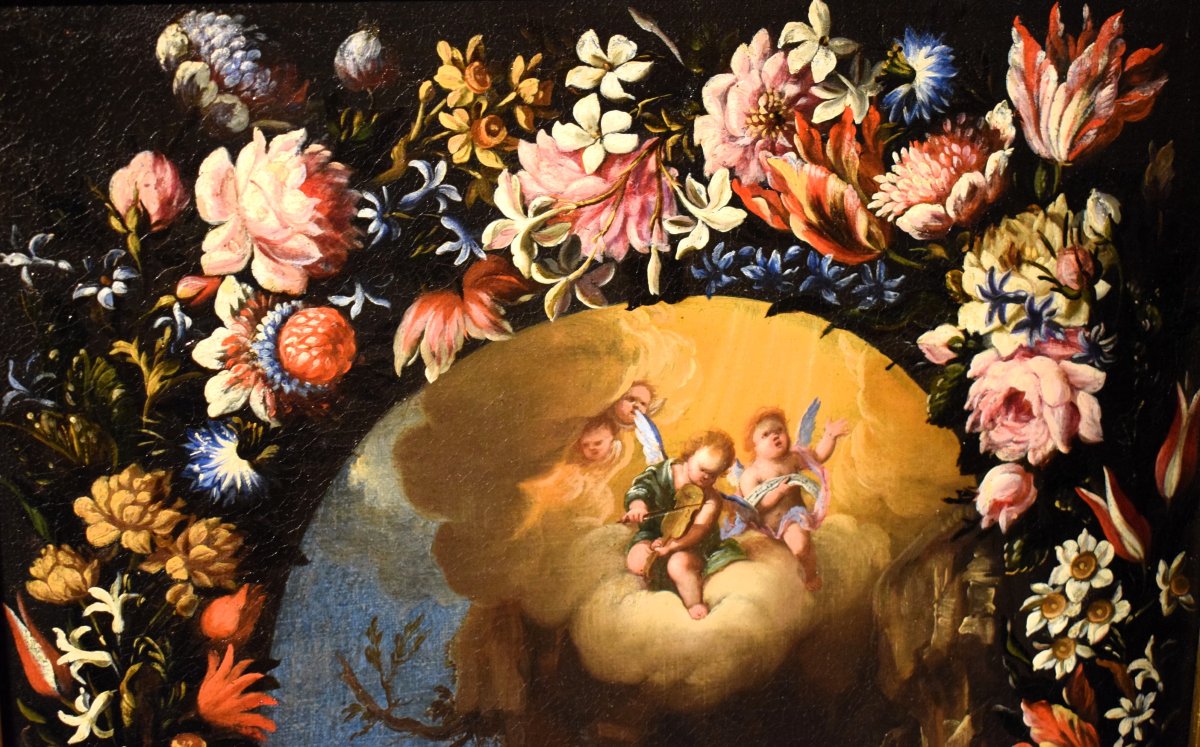 Marie-Madeleine dans une guirlande de fleurs - Mario Nuzzi (Rome 1603-1673)-photo-1