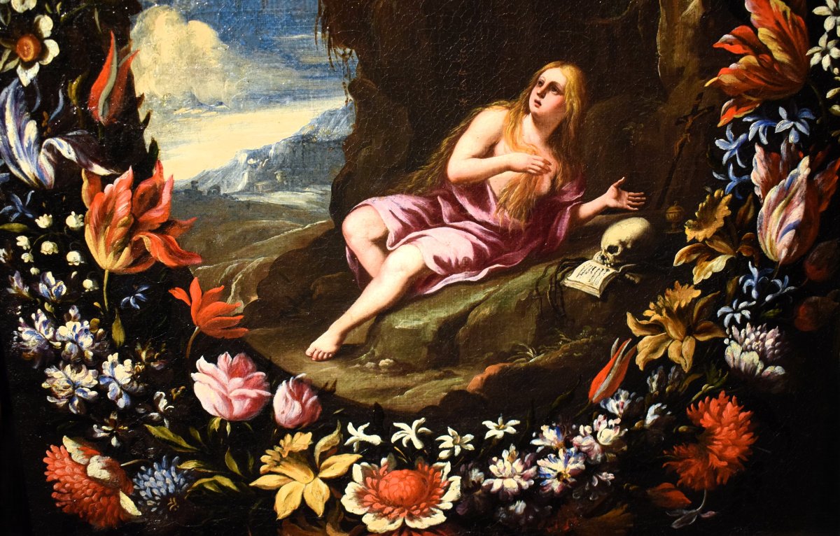 Marie-Madeleine dans une guirlande de fleurs - Mario Nuzzi (Rome 1603-1673)-photo-2