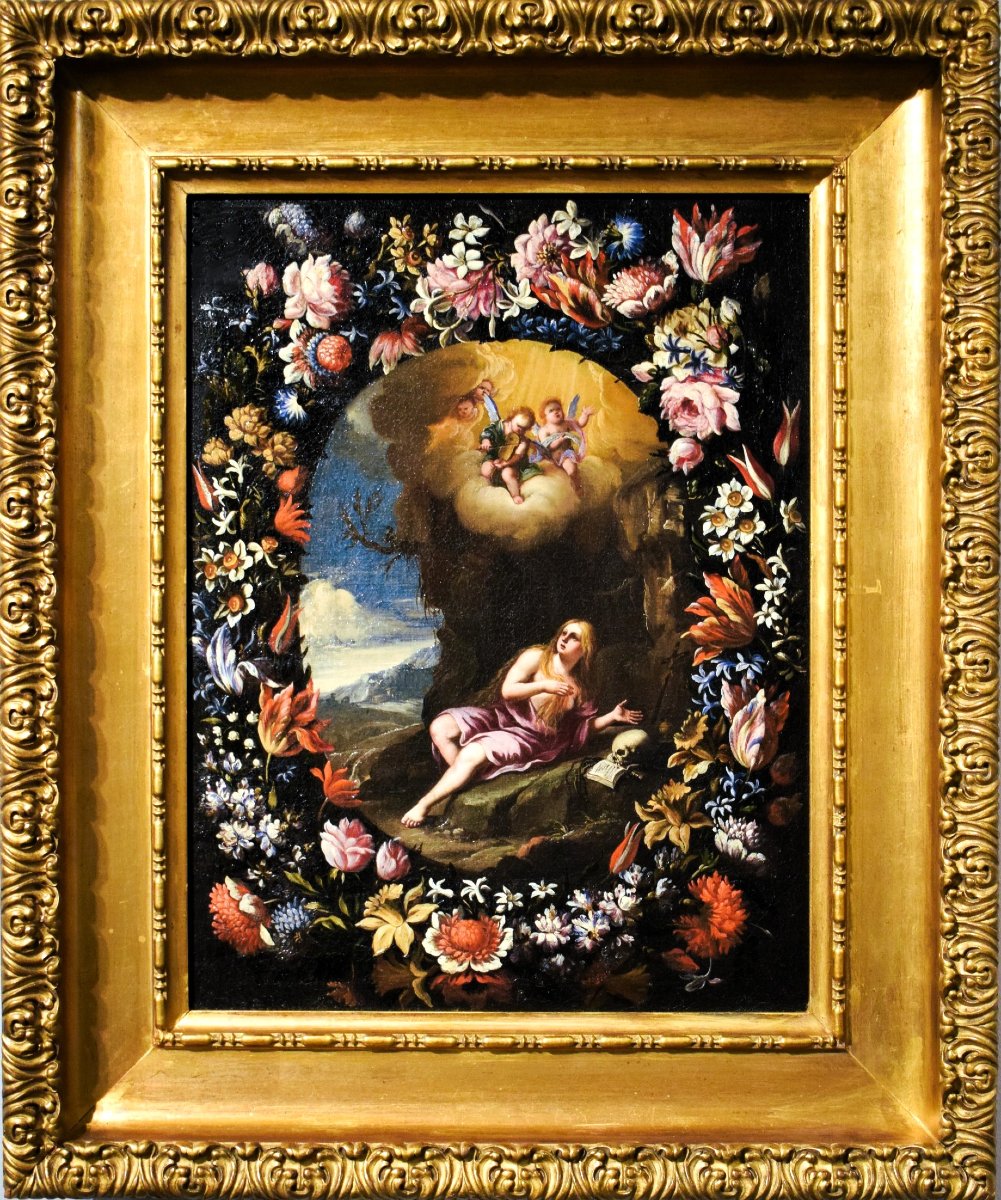 Marie-Madeleine dans une guirlande de fleurs - Mario Nuzzi (Rome 1603-1673)