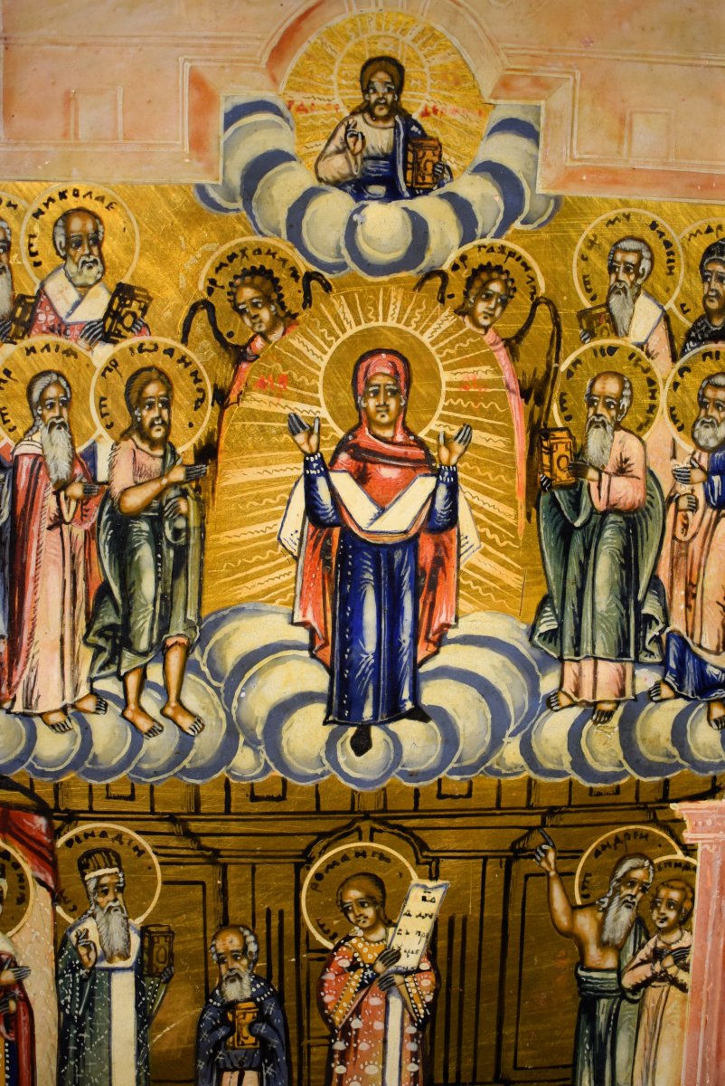 Large Russian Icon "pokrov" - Tempera On Panel With Gold Ground - Late 19th Century-photo-2