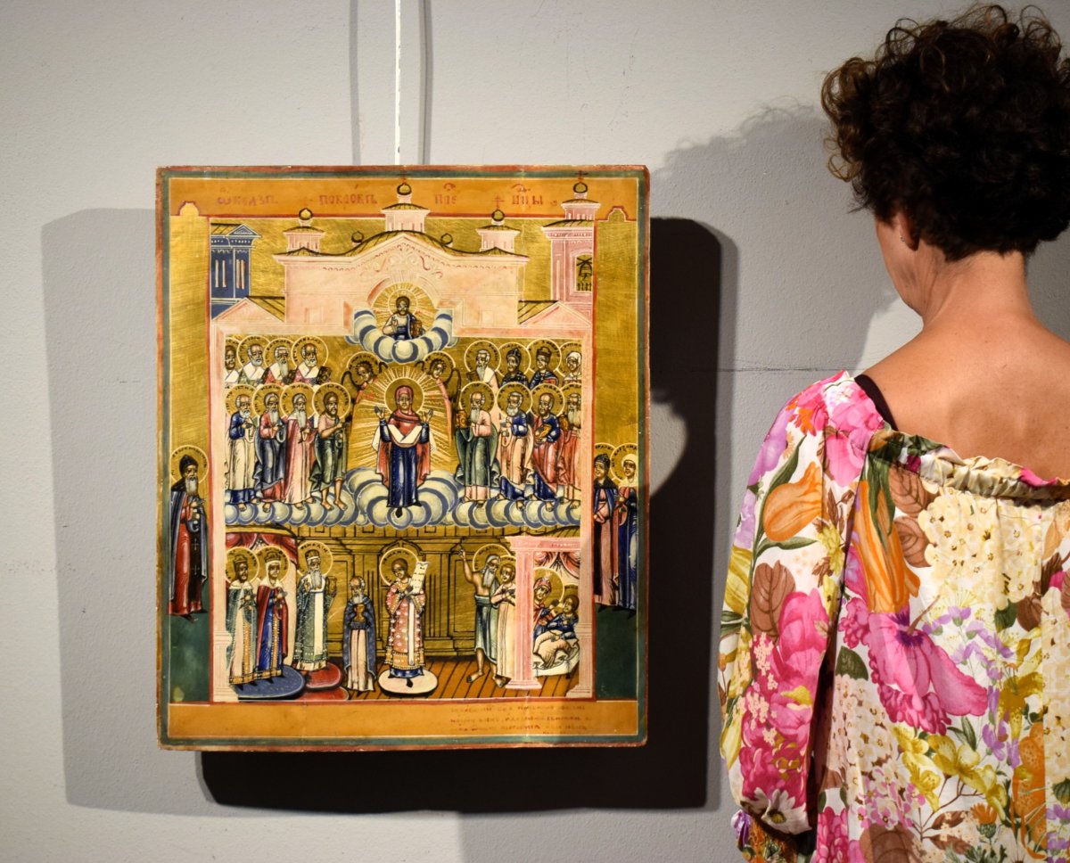 Large Russian Icon "pokrov" - Tempera On Panel With Gold Ground - Late 19th Century-photo-8