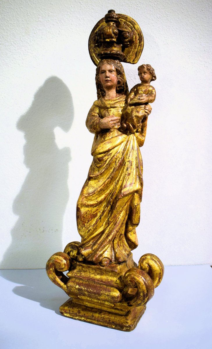 "madonna And Child"  Carved And Gilded Wooden Sculpture ﻿- France, Late 17th Century